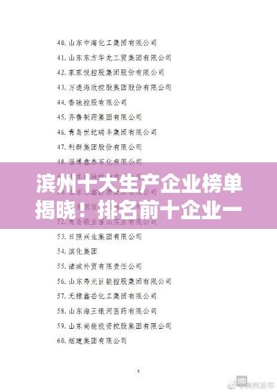 滨州十大生产企业榜单揭晓！排名前十企业一览无余