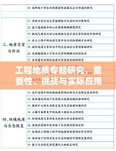 工程地质专题研究，重要性、挑战与实际应用探索