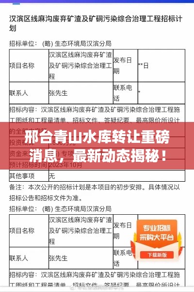 邢台青山水库转让重磅消息，最新动态揭秘！