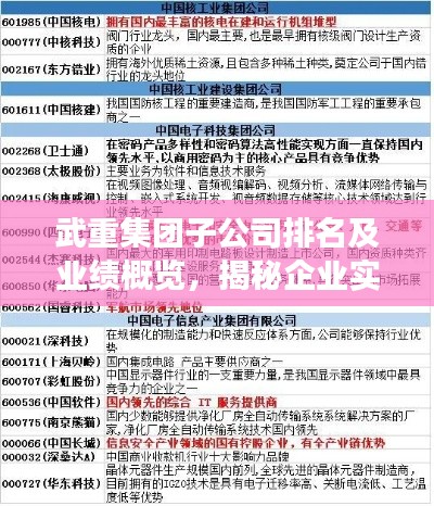 武重集团子公司排名及业绩概览，揭秘企业实力与竞争力！